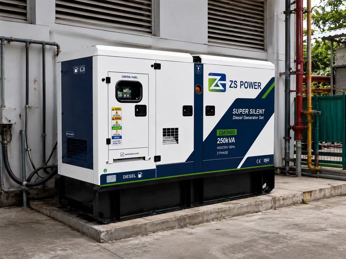Low-Noise Generator Customer Site Low-noise generator set installed for commercial backup power