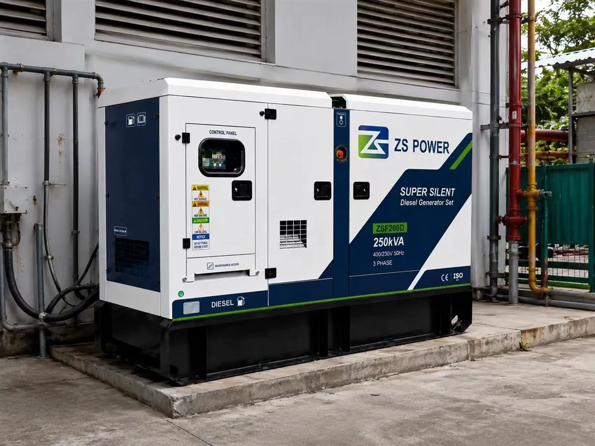 Low-Noise Generator Customer Site Low-noise generator set installed for commercial backup power